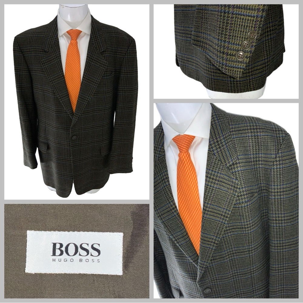 Hugo Boss Barrymore Blazer 44R Green Blue Purple Plaid Wool 2B NV Germany YGI